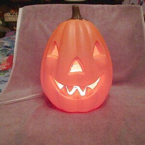 Vtg Halloween Blow Mold Light-Up Jack O Lantern Pumpkin XL 16" Yard Home Decor
